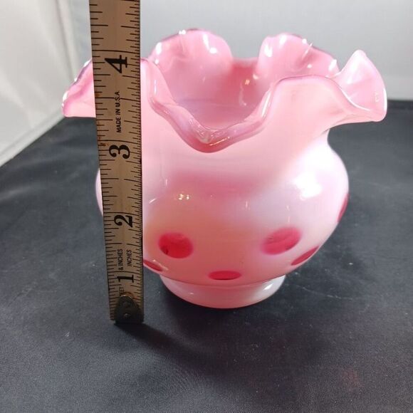 Fenton Cranberry Coin Dot Ruffled Rose Bowl - Picture 5 of 10
